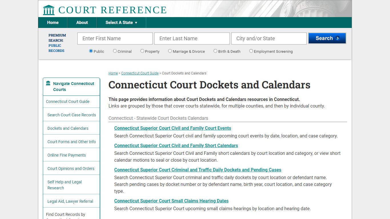 Connecticut Court Dockets and Calendars | CourtReference.com