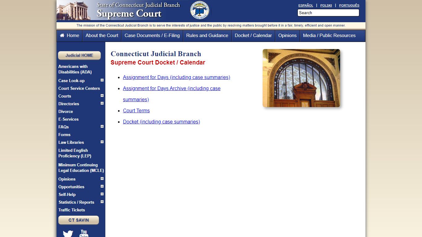 CT Supreme Court Docket / Calendar